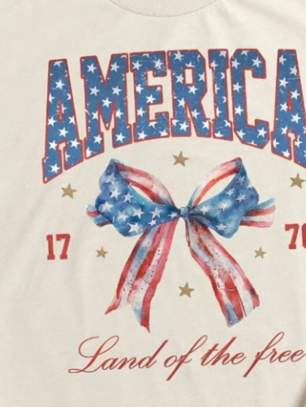 Women’s 2X Inspiring Patriotic Print Tshirt Land Of The Free Bow Red White Blue